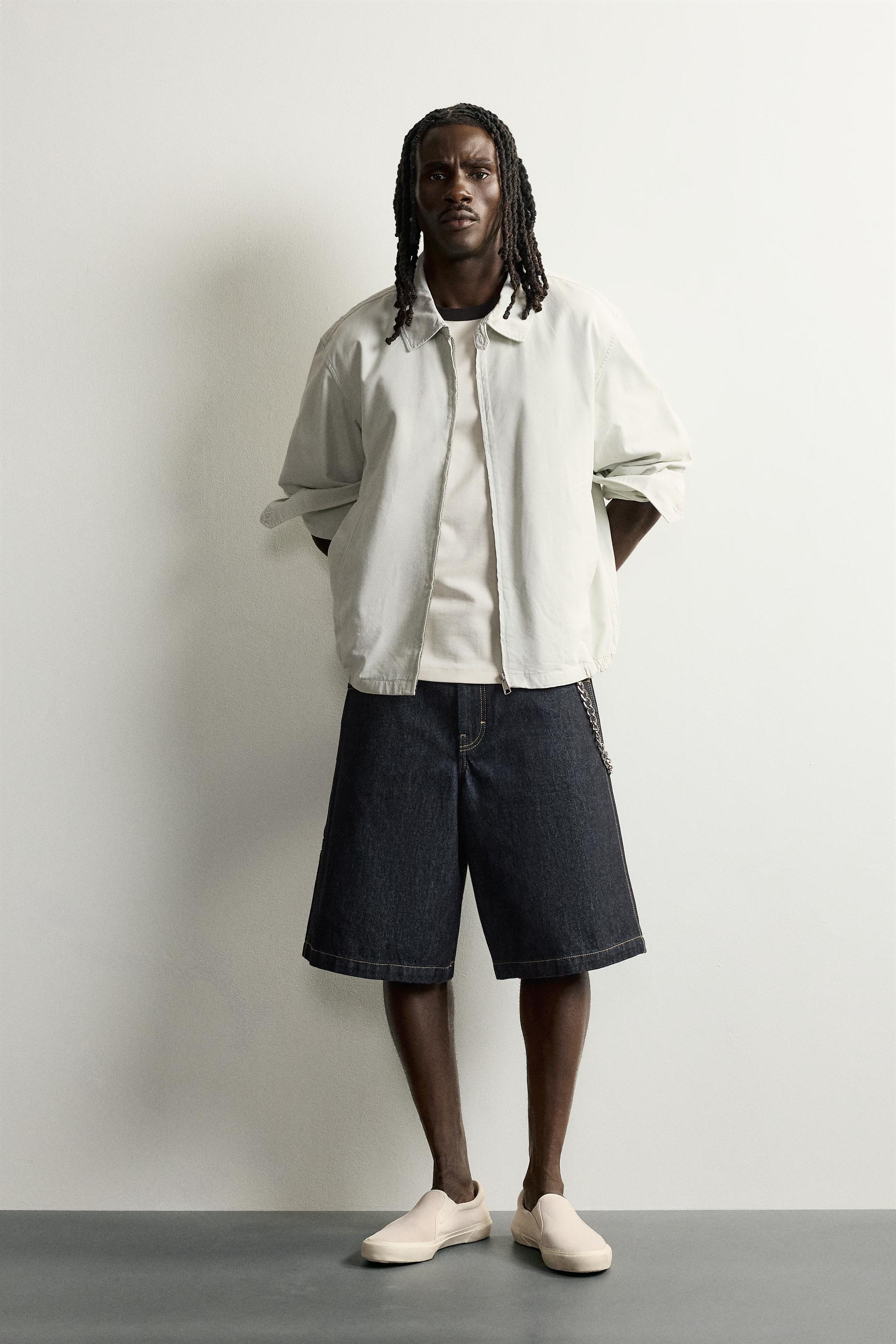 CHAIN DETAIL RELAXED DENIM JORTS
